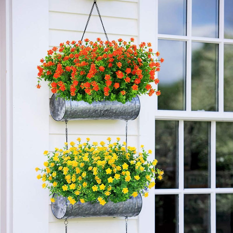 ArtBloom 6 Bundles Outdoor Artificial Flowers UV Resistant Fake Boxwood Plants, Faux Greenery for Indoor Outside Hanging Plants Garden Porch Window Box Home Wedding Farmhouse Decor (Orange Red) - Image 2